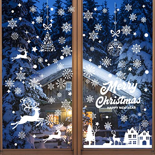 Fensterbilder Weihnachten, 169 Stück Weihnachtsdeko Fenster, Fensterbilder Weihnachten Selbstklebend, Schneeflocken Deko, Weihnachten Deko, Weihnachts Fensterbilder für Weihnachtsdeko Innen von KOIROI