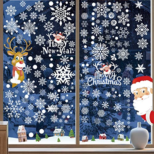 Fensterbilder Weihnachten, 189 Stück Weihnachtsdeko Fenster, Fensterbilder Weihnachten Selbstklebend, Schneeflocken Deko, Weihnachten Deko, Weihnachts Fensterbilder für Weihnachtsdeko Innen von KOIROI