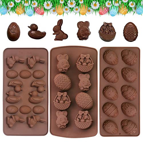 Silikonform Ostern, 3 Stück Ostern Silikon Backform, Ostereier, Hasen, Korbformen, Silikonform Hase Ostern, Silikonformen für Ostern, Machen Schokolade, Kuchen, Kekse, Handgefertigte Seife von KOIROI