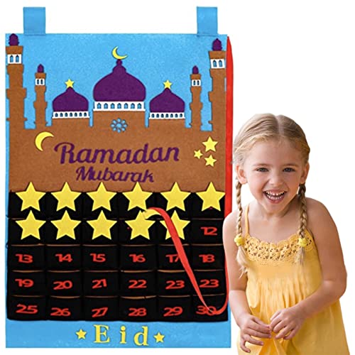 Eid Mubarak Countdown-Kalender Filz, Ramadan Countdown Kalender, Eid Mubarak Hängen 30 Tage Kalender, Filz Eid Mubarak Adventskalender, Ramadan Party Dekoration (Blau) von KOIROI