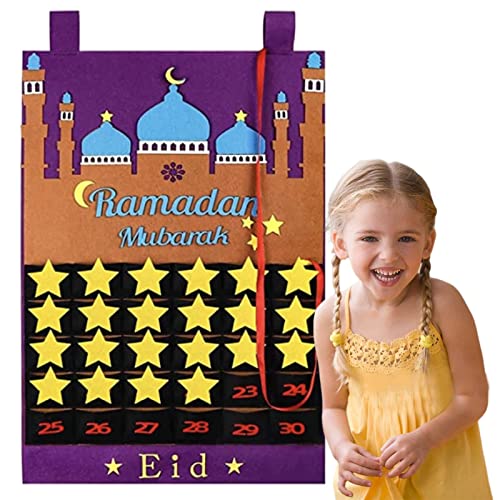 Eid Mubarak Countdown-Kalender Filz, Ramadan Countdown Kalender, Eid Mubarak Hängen 30 Tage Kalender, Filz Eid Mubarak Adventskalender, Ramadan Party Dekoration (Lila) von KOIROI