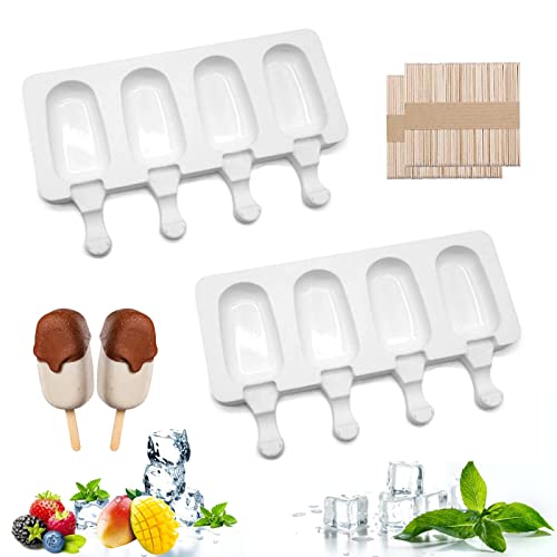 Eisformen, Eisformen Silikon, 2 Stück 8 Zellen Eisform Popsicle Formen, Popsicle Formen Set, Wiederverwendbar DIY Eisform mit 100 Holzstielen für Einfrieren Obst oder Joghurt Stieleis, BPA-Frei (A) von KOIROI