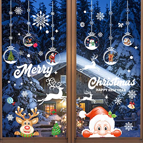 Fensterbilder Weihnachten, 147 Stück Weihnachtsdeko Fenster, Fensterbilder Weihnachten Selbstklebend, Schneeflocken Deko, Weihnachten Deko, Weihnachts Fensterbilder für Weihnachtsdeko Innen von KOIROI