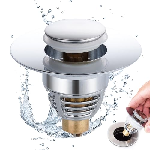 Waschbeckenstöpsel, Universeller Pop Up Abflusssieb, Durchmesser 32mm, Abflussstopfen, Messing Bounce Core Push-Type Drain Plug, Sink Stopper Ersatz für Bad und Küche von KOIROI