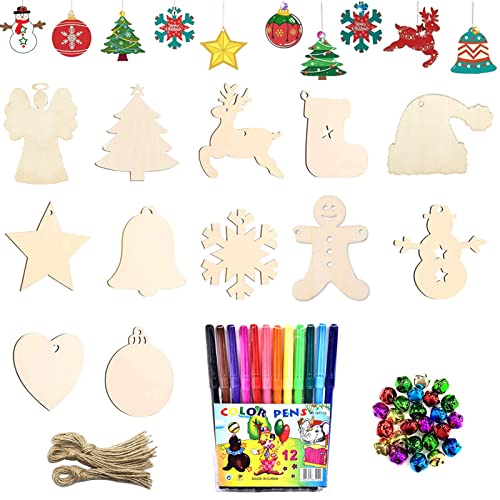 Weihnachten Holzanhänger, 24 Stück Bastelset Weihnachten, Basteln Weihnachten Kinder, Holzanhänger zum Bemalen Weihnachten, DIY Weihnachtsdekoration Holz, Baumschmuck Weihnachten von KOIROI