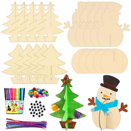 Weihnachtsbaum Bastelset, 10 Stück 3D Weihnachtsbaum Holz Weihnachtsdekoration, Weihnachtsdeko Basteln Kinder, Bastelset für Kinder zu Weihnachten, Holz Weihnachtsbaum, DIY Weihnachten Tischdekoration von KOIROI