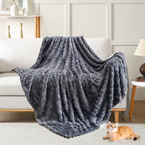 KOIUEYW Dunkelgrau Sofadecke Kuschelig, Dicke Weiche Kuscheldecke Blanket Wohndecken, Comfort Einfarbig Streifen Design Kuschelige Decke Sofa Flauschige Decke für Sofa, 200 x 230 cm von KOIUEYW