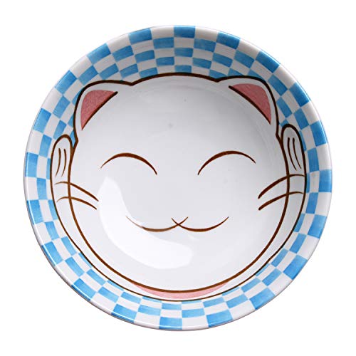 KOIYAKI Japan Porzellan Nudelschale mit Maneki Neko Winkekatze Glückskatz Schale/Schüssel für Obst, Nudeln, Ramen, Suppen, Nachtisch, Müsli Ø 19.3cm H. 7.2cm (10007) von KOIYAKI