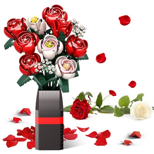 KOJAYHOL Roses Flower Bouquet Building Kit for Adults, Kids, 841PCS DIY Flowers Bouquet Building Set with Vase, Roses Artificial Flowers Building Set, Gifts Ideas for Anniversaries, Birthday, Wedding von KOJAYHOL
