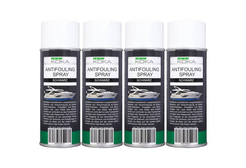 KOKA 4x Antifouling Spray Schwarz Bewuchs-Schutz Boot Lackschutz (Dosen, 4 St., 4x 400ml Dose), Langzeitschutz Antihaft-Schicht für Bootsrumpf Rumpf Antrieb Propeller von KOKA