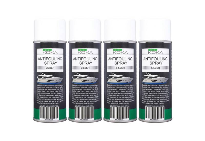 KOKA 4x Antifouling Spray Silber Bewuchs-Schutz Boot Lackschutz (Dosen, 4 St., 4x 400ml Dose), Langzeitschutz Antihaft-Schicht für Bootsrumpf Rumpf Antrieb Propeller von KOKA