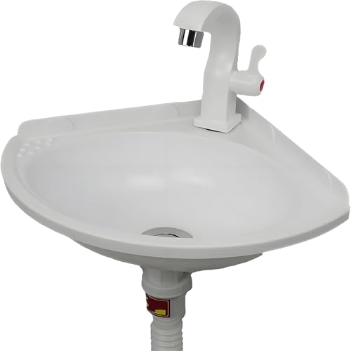 Eckspüle, Wandspüle Wohnmobil-Spüle Kunststoffwaschbecken Waschbecken Mit Wasserhahn Badezimmer-Waschbecken, Modernes Mini-Waschbecken Küchenspüle Für Badezimmer/Garderobe (Weiß) von KOKANIGODVA