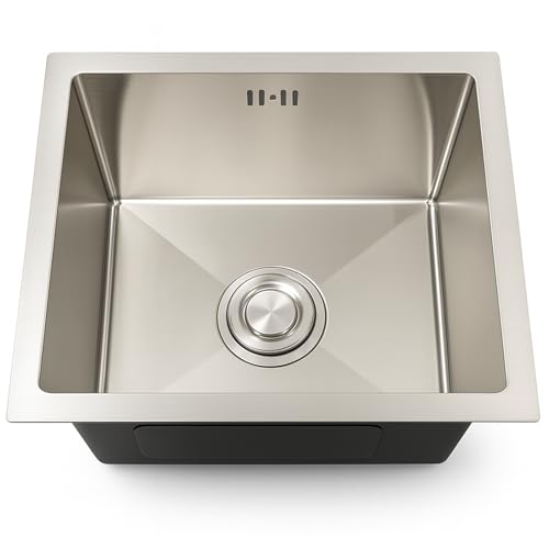 Einbauspüle Spüle mit Überlauf Einzelbecken Edelstahl Unterbau Ausgussbecken Klein Waschtisch Geräuschlos Gewerbliche Spülbecken Küchenspüle mit Abflusssieb und V-Fallrohr von KOKANIGODVA