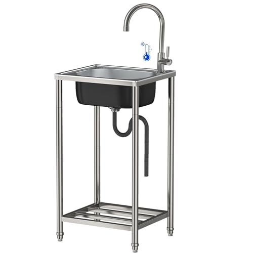 Freistehend Edelstahlspüle,Multifunktionswaschtisch, Gewerbliche Küchenspüle,Mobiles Outdoor Spüle Mit Wasserhahn,für Garage,Restaurant,Wäscherei,Einfach Zu Montieren von KOKANIGODVA