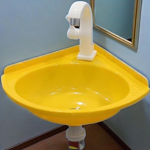 KOKANIGODVA Mini- Waschbecken Waschtisch Badezimmer, Kunststoff Waschbecken Ecke,spültisch wandmontage Ohne Bohren Mit Wasserhahn und Ablaufgarnitur, für Gäste-WC & Bad,Garderobe von KOKANIGODVA