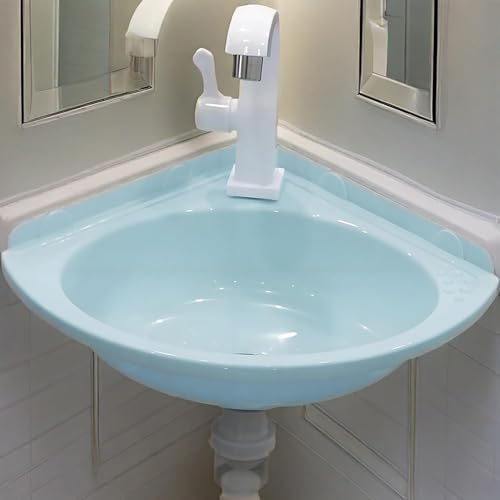 KOKANIGODVA Mini- Waschbecken Waschtisch Badezimmer, Kunststoff Waschbecken Ecke,spültisch wandmontage Ohne Bohren Mit Wasserhahn und Ablaufgarnitur, für Gäste-WC & Bad,Garderobe von KOKANIGODVA