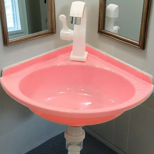 KOKANIGODVA Mini- Waschbecken Waschtisch Badezimmer, Kunststoff Waschbecken Ecke,spültisch wandmontage Ohne Bohren Mit Wasserhahn und Ablaufgarnitur, für Gäste-WC & Bad,Garderobe von KOKANIGODVA