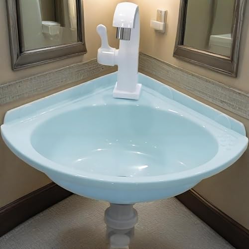 Klein Waschbecken Ecke Blau Kleine Handwaschbecken Badezimme Gäste WC Ohne Bohren Wandmontage Spültisch Mit Wasserhahn und Ablaufgarnitur Kunststoff Wandhängendes Aufsatzwaschbecken von KOKANIGODVA
