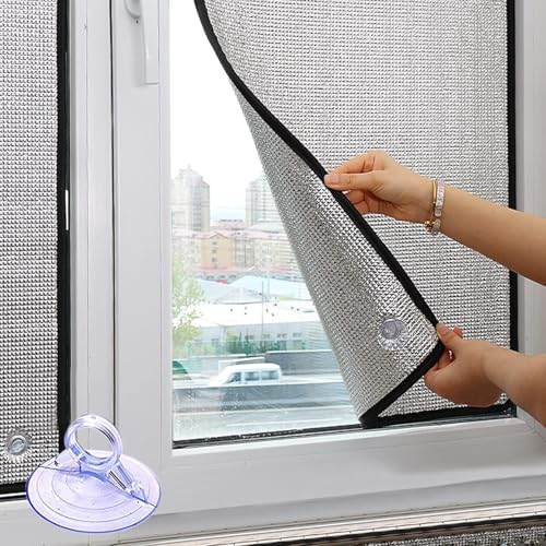 Sichtschutz,Wärmeisolierung,Sturmfensterfolie,UV-Schutz Sonnenschutzfolie Fenster Innen oder Außen,Aluminiumfolie Isolierfolie,mit Saugnapf,für das Heimbüro,Garage,Anpassbar (85x100cm/33x39in) von KOKANIGODVA