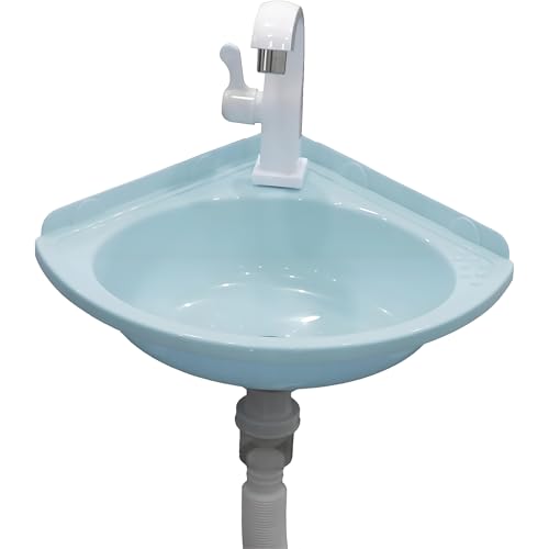 Waschbecken zur Wandmontage mit Wasserhahn und Ablaufgarnitur Waschbecken,Eckwaschbecken aus Kunststoff,Hängewaschbecken Waschtisch,Badezimmer Handwaschbecken,Waschschale Becken von KOKANIGODVA