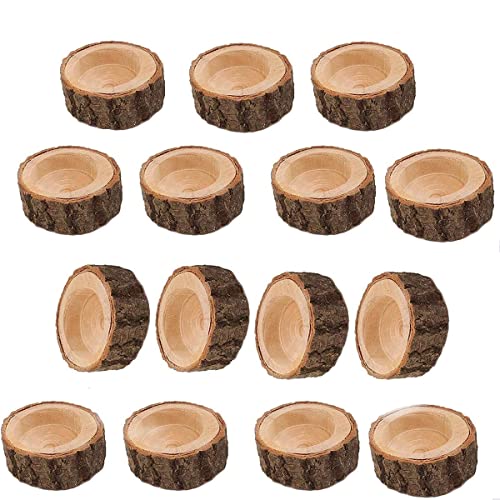 15 Stück Teelichthalter Holz, Kerzenhalter Holz Rund, Baumstumpf Kerzenständer Holz, Natur Holz Teelichthalter Set, Holz Kerzenhalter Tischdeko Deko, Teelicht Halter für Hochzeit, Geburtstag von KOKITS