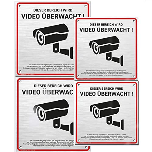 4 Stück videoüberwachung schild(15x15 cm) -Schild Videoüberwachung,Schild Videoüberwachung Privatgrundstück,für Kameraüberwachung - Aluverbund Warnhinweis für Innen Außen von KOKITS
