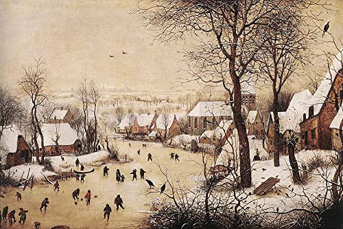 KOKITS Abstraktes Gemälde Leinwand Kunstwerk Bilddruck Berühmt Winterlandschaft mit Schlittschuhläufern und Vogelfalle Pieter the Elder Bruegel für Flurdekoration 60x90cm von KOKITS