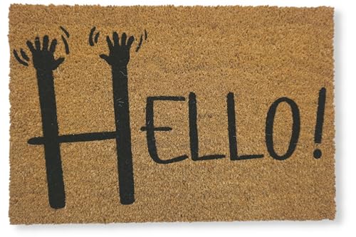 KOKO DOORMATS Fußmatte lustig für den hauseingang | Fussmatten haustür für draußen | Türmatte aus Natürlichen Kokosfasern mit Strapazierfähiger PVC-Basis |Hello | 60x40x1.5 cm von KOKO DOORMATS