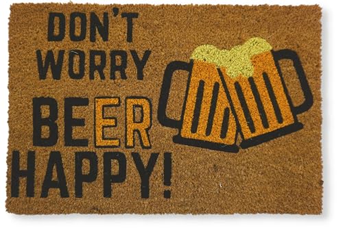 Koko Doormats Fussmatte aussen - Türmatte außen kokosmatte mit antirutsch PVC - Fußmatte lustig Don't Worry Beer Happy Design - Outdoor Doormat - Größe: 60 x 40 x 1.5 cm. von KOKO DOORMATS