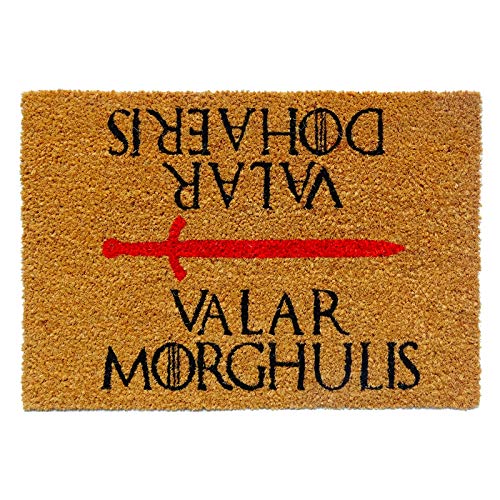 Koko Doormats Fussmatte aussen - Türmatte außen kokosmatte mit antirutsch PVC - Fußmatte lustig Valar Morghulis Design - Outdoor Doormat - Größe: 60 x 40 x 1.5 cm. von KOKO DOORMATS