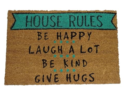 KOKO DOORMATS Kokos Fußmatte außen mit Anti-Rutsch PVC | Lustige Türmatte House Rules | Umweltfreundlich, Robust & Pflegeleicht | 60x40 cm für Außenbereich & Haustür von KOKO DOORMATS