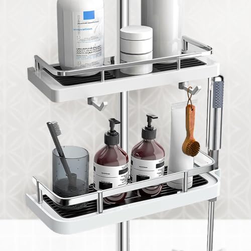 Acquashelf 2 STÜCK Duschablage Ohne Bohren Duschregal Teleskop Badezimmer Regal Ohne Bohren Shampoo Halterung für Dusche Duschhalterung Duschablage zum Hängen Seifenschale Dusche Bad Organizer - WEISS von KOKOBOX