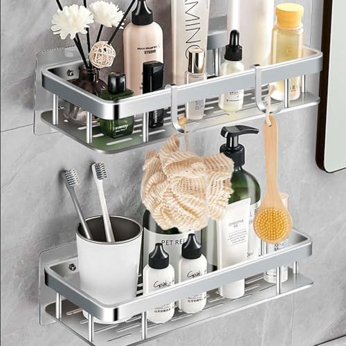 Acquashelf 2 STÜCK Duschablage Ohne Bohren Duschregal Teleskop Badezimmer Regal Ohne Bohren Shampoo Halterung für Dusche Duschhalterung Duschablage zum Hängen Seifenschale Dusche Organizer - Silber von KOKOBOX