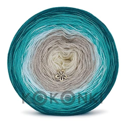Gradient Yarn Cake KOKONEK Merino 50% Merinowolle Wool 50% Acryl 672 Justyna - Dunkler Smaragd/Smaragd/Eisblau/Safari/Creme 1000m von KOKONKI