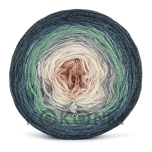 Gradient Yarn Cake KOKONEK Merino 50% Merinowolle Wool 50% Acryl 683 Mr. Big - Petrol Melange/Patina Melange/Dunkelminze/Graumelange/Hellbeige/Ausgelöschtes Apricot 1000m von KOKONKI