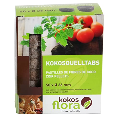 KOKOSFLORA Kokosquelltabs 50 x Ø 36 mm aus nachwachsendem Rohstoff (Kokos) - Die ideale Lösung für schnelles und gesundes Wachstum Ihrer Pflanzen! von KOKOSFLORA