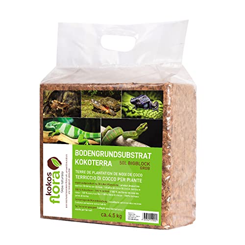 KOKOSFLORA Premium 50L Block - Torffreies Bodengrundsubstrat für Haustier-/Tiereinstreu - Geruchsfrei, haustiersicher, biologisch abbaubar, 100% natürlich, umweltfreundlich von KOKOSFLORA