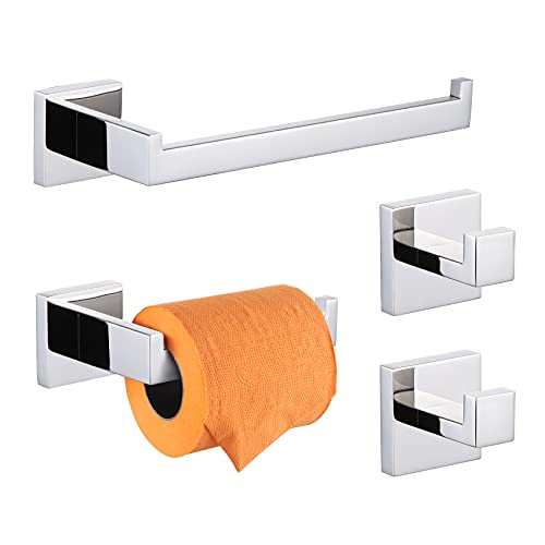 KOKOSIRI Badezimmer Hardware Set 4-teilig Bad Zubehör Set Handtuchring Toilettenpapierhalter Handtuchhaken x 2 Edelstahl Wandmontage Chrom poliert B05S4-CH von KOKOSIRI