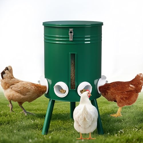 KOL Hühnerfutterstation aus Metall – 22,7 kg Geflügel-Futterstation mit 16 Anschlüssen, pulverbeschichtetes rostfreies Design und glatte Kanten für sichere Fütterung (Grün, 22,7 kg) von KOL