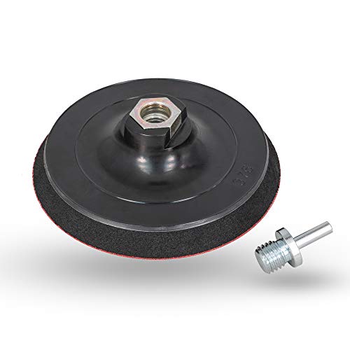 M14 Schleifteller 125mm Klett für Winkelschleifer und Poliermaschine mit Spanndorn/Bohrmaschienen Adapter M14 6mm Schaft - mittelhart, schwarz von Homry