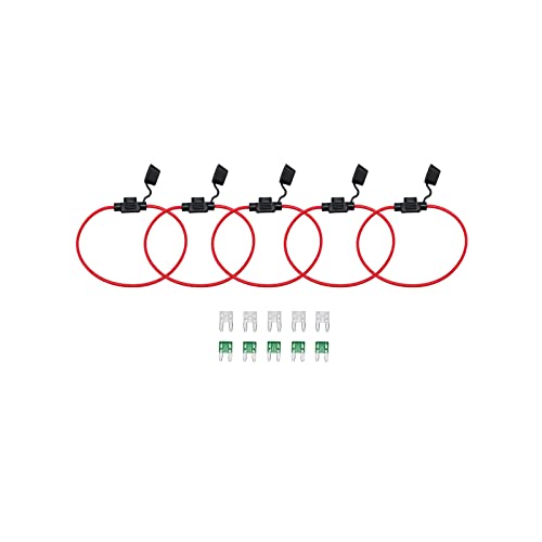 KOLACEN Automotive Car Truck Inline 14 Gauge Sicherungshalter für Mini Blade Typ Sicherung 5 Stück + 10 Stück Mini Blade Sicherung 25Apm 30Apm von KOLACEN