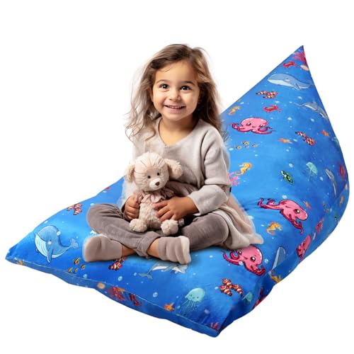KOLACEN Kinder Sitzsack Kuscheltier Aufbewahrung Sitzsack Kinder Spielzeug Stofftier Sitzsack Kinderzimmer Kinderliege Sitzsäcke Faltbar Große Kapazität Kindercouch für Kinder Erwachsene Blau von KOLACEN
