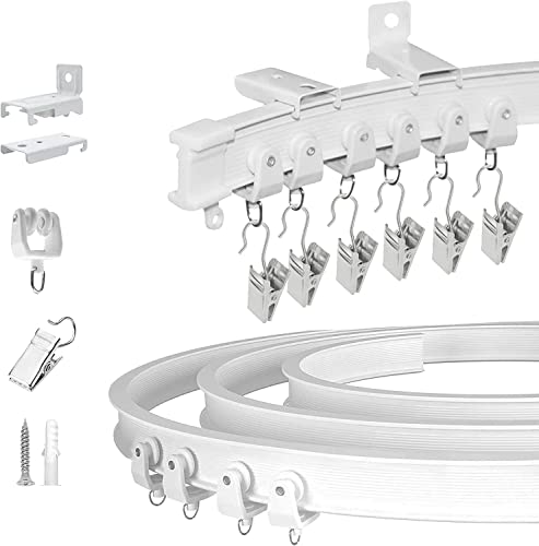 Deckenvorhangschiene, flexibel, biegbar, Deckenvorhangschiene, Raumteiler, gebogene Deckenschiene, System mit Clips, 2.4 m, Metalllegierung, Deckenmontage, Wandbefestigung für Erkerfenster von KOLAKO