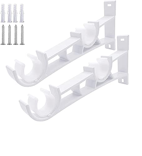 Gardinenstangen-Halterung, Vorhang-Halterung, Gardinenstange, doppelte Vorhang-Haken, Kurze Gardinenstangen, Wandhalterung, Haken, 1 Paar für 26-32 mm Stange Double Rod weiß von KOLAKO