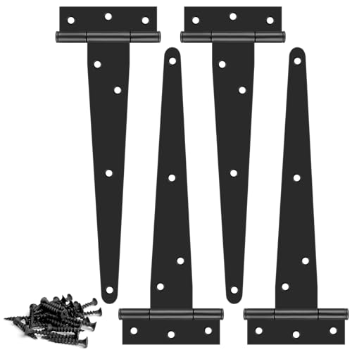 Schuppentürscharniere, 200 mm, robuste T-Scharniere für den Außenbereich, 4 Stück, schwarzes Gurt-T-Stück mit Schrauben für Gartentor, Fenster, Scheune von KOLAKO