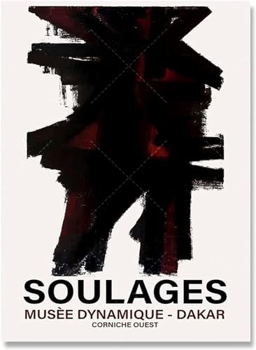 KOLEV Pierre Soulages Ausstellungsposter, abstrakte Wandkunst, Pierre Soulages Drucke, Pop-Leinwandgemälde für Moderne Heimdekoration, Kunstbilder, 40 x 60 cm, ohne Rahmen von KOLEV