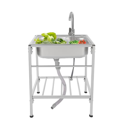 Edelstahl Spüle Freistehend mit Heiß/Kalt Wasserhahn - 60x45cm 304 Edelstahl Waschbecken für Küche, Werkstatt, Garage & Outdoor | Spültisch mit 360° Drehkran & Ablaufkorb | Mobile Küchenspüle Edelstahl Spüle Freistehend mit Heiß/Kalt Wasserhahn - 60x45cm 304 Edelstahl Waschbecken für Küche, Werkstatt, Garage & Outdoor | Spültisch mit 360° Drehkran & Ablaufkorb | Mobile Küchenspüle von KOLHGNSE