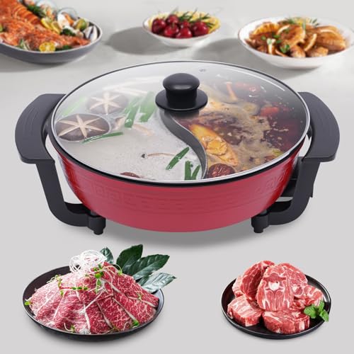 KOLHGNSE 1300W 6L Twin Hot Pot Pot med lock Hotpot Elektrisk 2 delad köksgryta Matlagningsverktyg Röd von KOLHGNSE