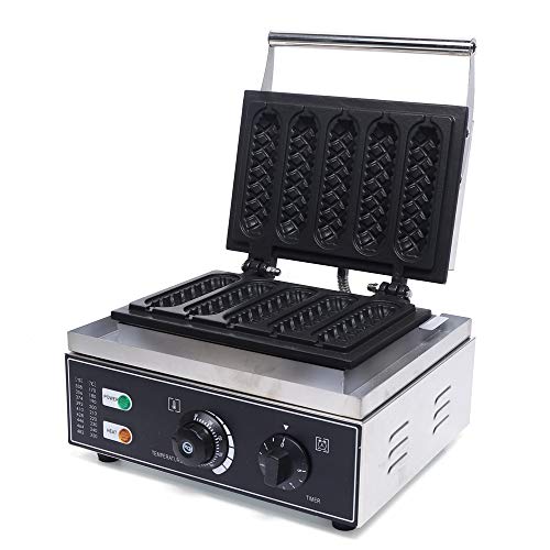 KOLHGNSE 1500W Antihaft Waffeleisen 5 Waffel Hotdog Maker Waffeleisenmaschine mit Temperatursteuerung Edelstahl Waffeleisen für Waffeln am Stiel von KOLHGNSE