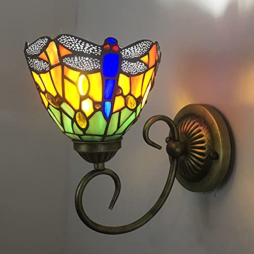 KOLHGNSE Antik Tiffany Wandleuchte innen Wandlampe Buntglasschirm Libelle Wandleuchte LED Glaslampen 60W 220V für estaurant Schlafzimmer Flur Beleuchtung von KOLHGNSE